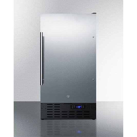 18" wide built-in undercounter manual defrost crescent icemaker with stainless steel door; no drain required